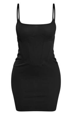 Black Rib Corset Seam Square Neck Strappy Bodycon Dress -Cheap Dress Store c98853250a0d40cc2e75366abf8fc2957838193a cne2876 5