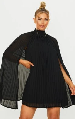 Black Pleated Cape High Neck Shift Dress -Cheap Dress Store ca2a557d8053ba6499db421c01ffaf37ac083551 cmn7019 3