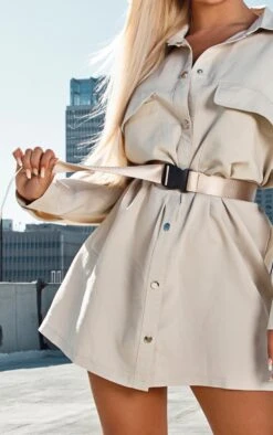 Stone Cargo Oversized Popper Front Shirt Dress -Cheap Dress Store cdefee5c2077cc6036a340aa79021a9f44a48a45 CMF1250 5