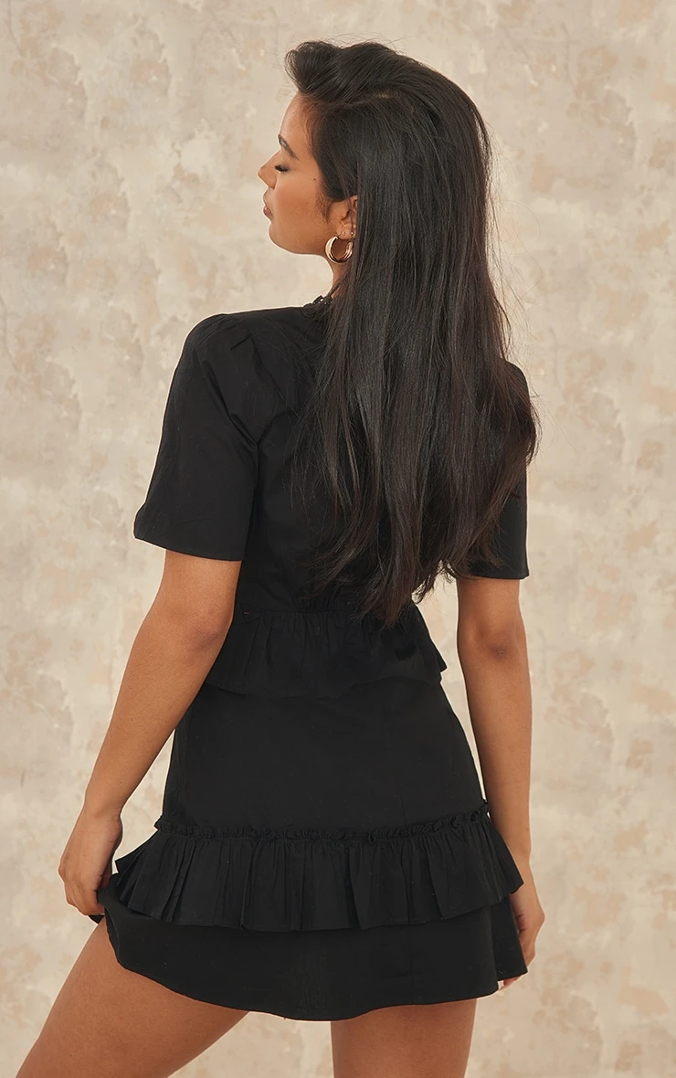 Black Short Sleeve Tiered Skirt Shift Dress 4 Black Short Sleeve Tiered Skirt Shift Dress - Image 2