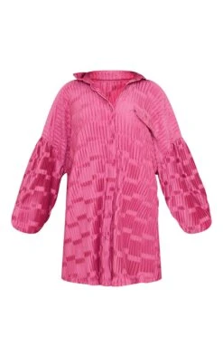 Hot Pink Crinkle Plisse Oversized Shirt Dress -Cheap Dress Store ce97e436db3d9858993b43c2365e95743233ae24 cmw6614 6