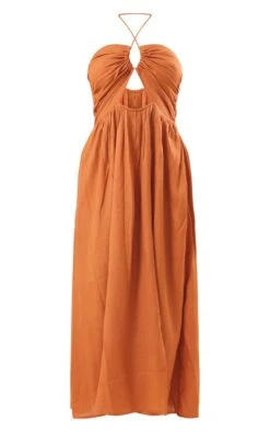 Rust Linen Look Halterneck Plunge Maxi Dress -Cheap Dress Store cf1ed49aa17a64bf98266382be5ae0e56a667e83 cnd8845 5