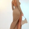 Taupe Textured Long Sleeve Open Back Midi Dress -Cheap Dress Store d215c81c83ef5e67742f62b4eb31510d2fabfdcc cnd4027 1