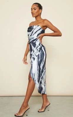 Monochrome Abstract Print Satin Bandeau Ruched Detail Midaxi Dress -Cheap Dress Store d21aebd1b10c8b876ca83d0cf60b06cd6fd94a84 cnd0011 3