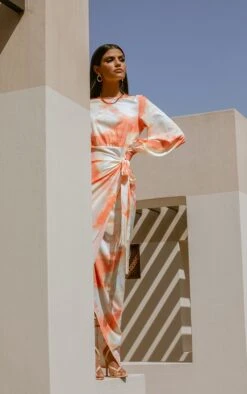 Orange Watercolour Print Tassel Tie Wrap Maxi Dress -Cheap Dress Store d24d866b983611d7bc7c5f541215a9d22038cba4 cmq5750 3