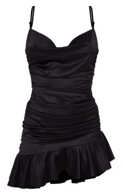 Black Satin Cowl Ruched Frill Hem Strappy Bodycon Dress -Cheap Dress Store d3f90e6c31a80a63d6084195e8d60dd2b26ef716 cnd0365 5