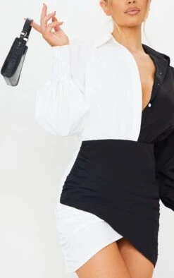 Monochrome Contrast Detail Long Sleeve Shirt Dress -Cheap Dress Store d49c18900a18ba0312db6314279002430447edfd cmq1172 4