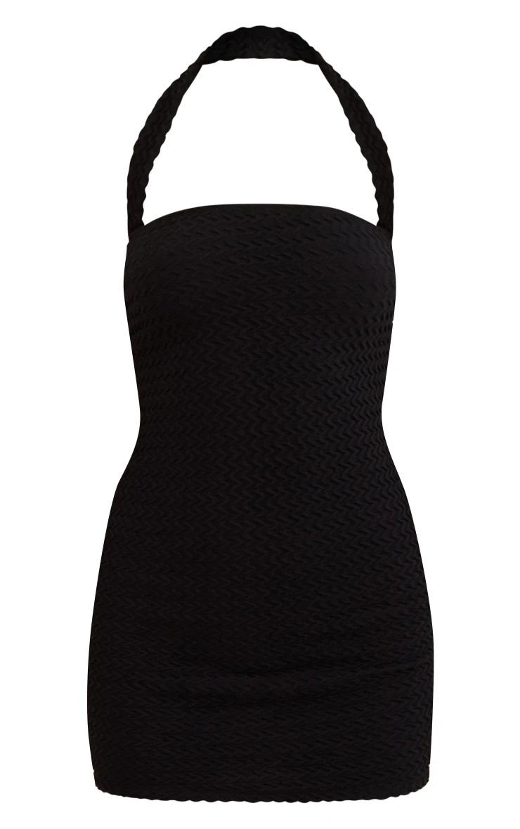 Black Textured Halter Strap Bodycon Dress 7 Black Textured Halter Strap Bodycon Dress - Image 5