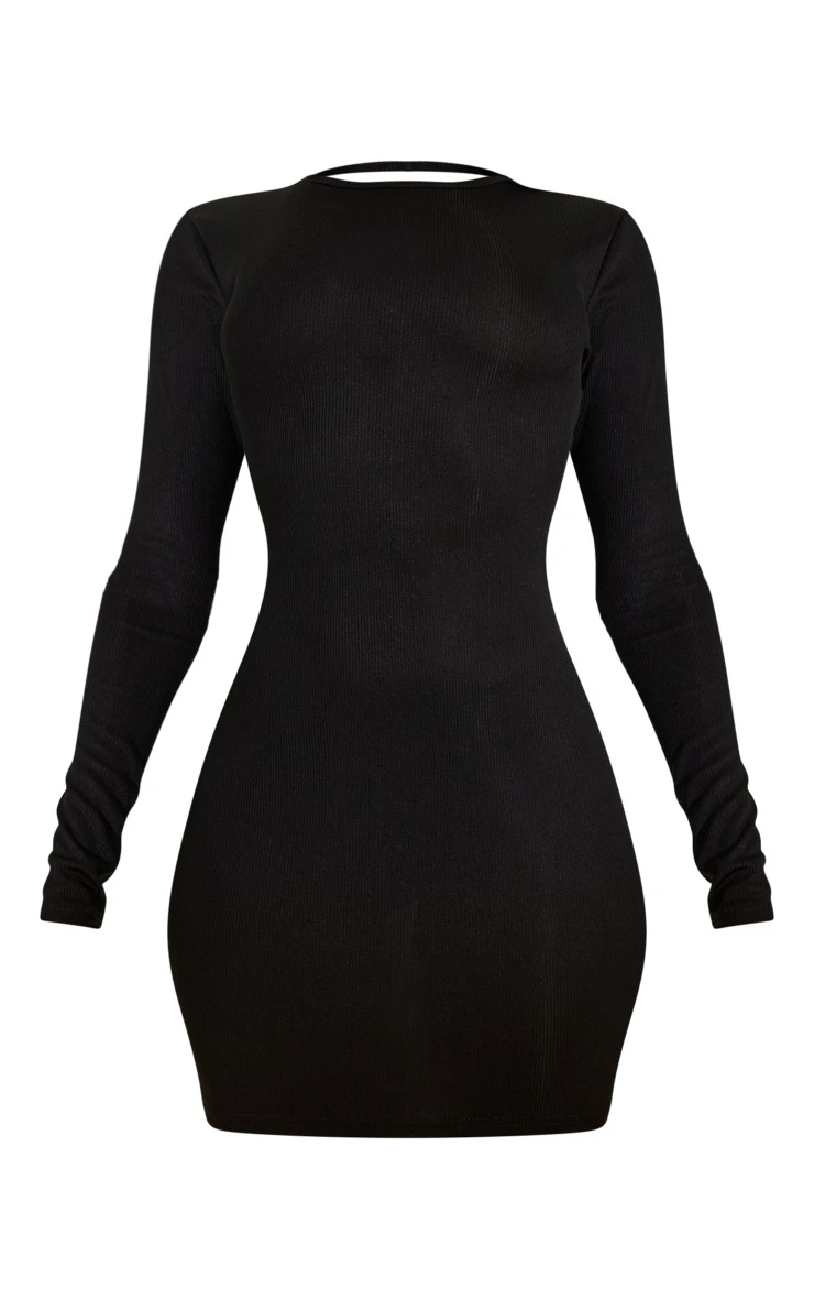 Black Rib Backless Long Sleeve Bodycon Dress 7 Black Rib Backless Long Sleeve Bodycon Dress - Image 5
