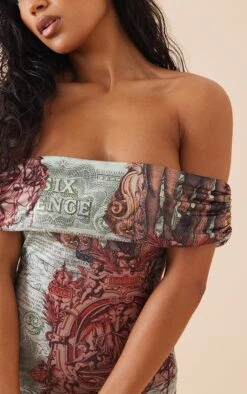 Multi Renaissance Print Slinky Bardot Drape Bodycon Dress -Cheap Dress Store d580562b11e84cdad401a12cb1acbc3cd8a54a0d cnd5821 4