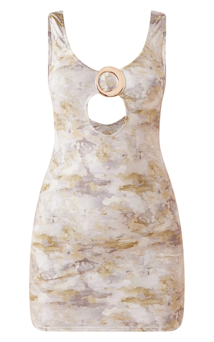 Stone Camo Print Slinky Trim Detail Bodycon Dress 7 Stone Camo Print Slinky Trim Detail Bodycon Dress - Image 5