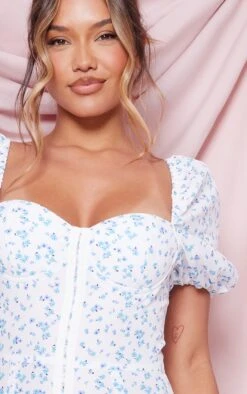 Blue Ditsy Floral Corset Floaty Sleeve Bodycon Dress -Cheap Dress Store d7fc94e95bda640a53d1300cfe1259a10756e7ed cnd4282 4