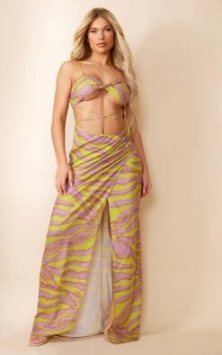 Multi Animal Print Twist Detail Cut Out Strappy Maxi Dress