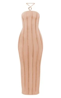 Stone Textured Laddered Trim Detail Halter Maxi Dress -Cheap Dress Store db237df6377c1bac63021e0a7c475e912a21bab6 cne2704 5