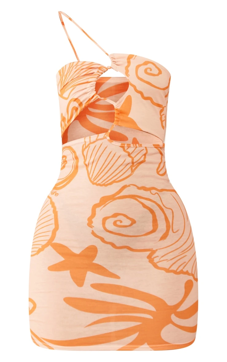 Orange Floral Cut Out Asymmetric Strap Bodycon Dress 7 Orange Floral Cut Out Asymmetric Strap Bodycon Dress - Image 5