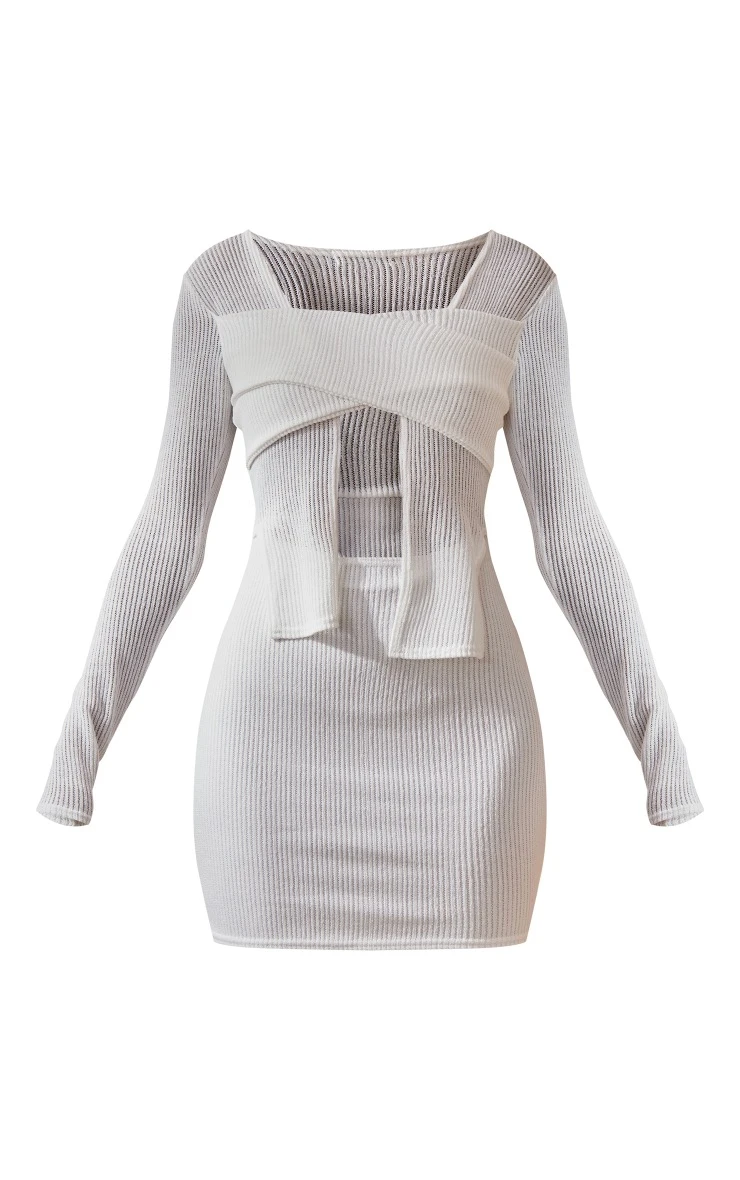 Cream Rib Wrap Cut Out Bodycon Dress 7 Cream Rib Wrap Cut Out Bodycon Dress - Image 5