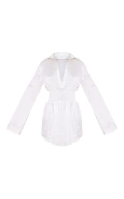 Cream Satin Shirred Waist Detail Shirt Dress -Cheap Dress Store dd5163a85f07c948183fc000b86ecf6565d23dce cne1413 5