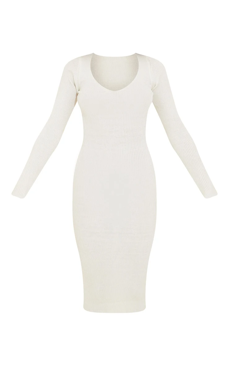 Cream V Neck Knit Midi Dress 8 Cream V Neck Knit Midi Dress - Image 6