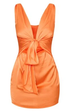 Orange Satin Extreme Plunge Tie Waist Drape Bodycon Dress -Cheap Dress Store dfbd5588b2a8c83820c50b802f9cee9c48eccec7 cnd5944 5