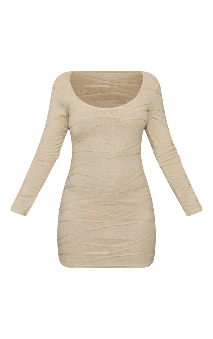 Desert Sand Textured Scoop Neck Long Sleeve Bodycon Dress 7 Desert Sand Textured Scoop Neck Long Sleeve Bodycon Dress - Image 5