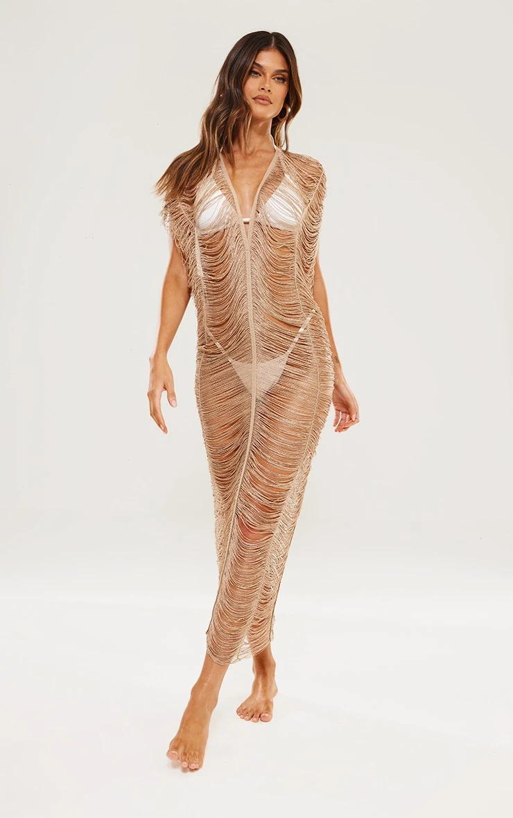 Gold Plunge Tassel Beach Maxi Dress 5 Gold Plunge Tassel Beach Maxi Dress - Image 3