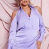 Lilac Cold Shoulder Satin Wrap Shirt Dress -Cheap Dress Store e3d2b80021bd8eb32673f7b3465a9d7a855f56b9 cnd2340 1