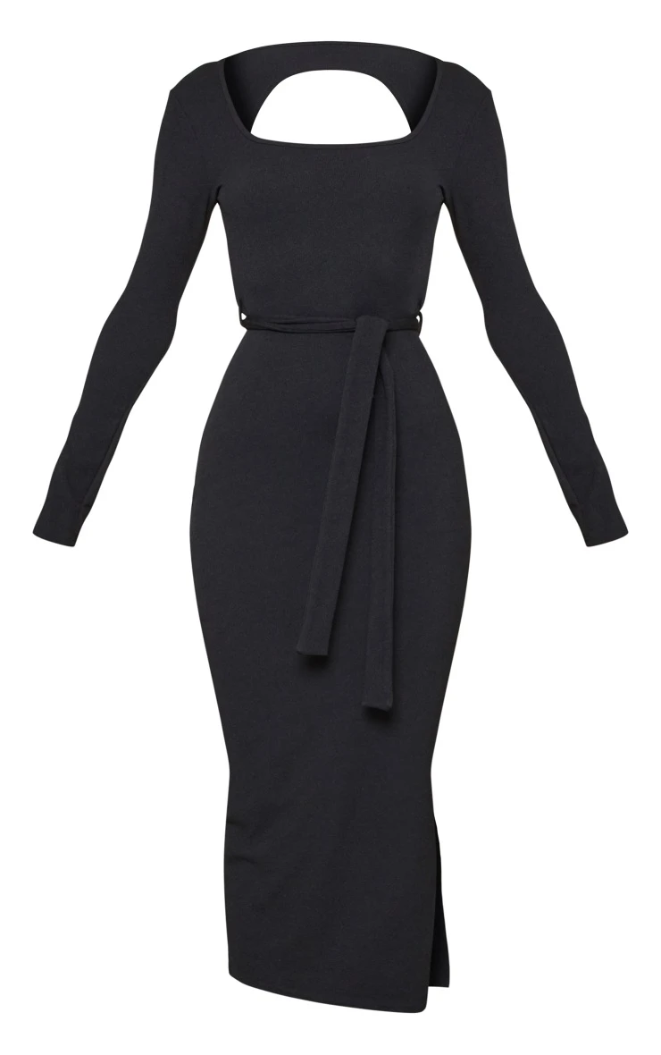 Black Ribbed Knit Tie Cut Out Back Midaxi Dress 7 Black Ribbed Knit Tie Cut Out Back Midaxi Dress - Image 5