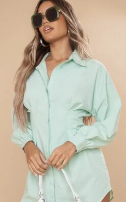 Sage Khaki Fitted Waist Long Sleeve Shirt Dress -Cheap Dress Store e632cf084b104679e5b3f8d727dcdb020e5ecacf cne1923 4