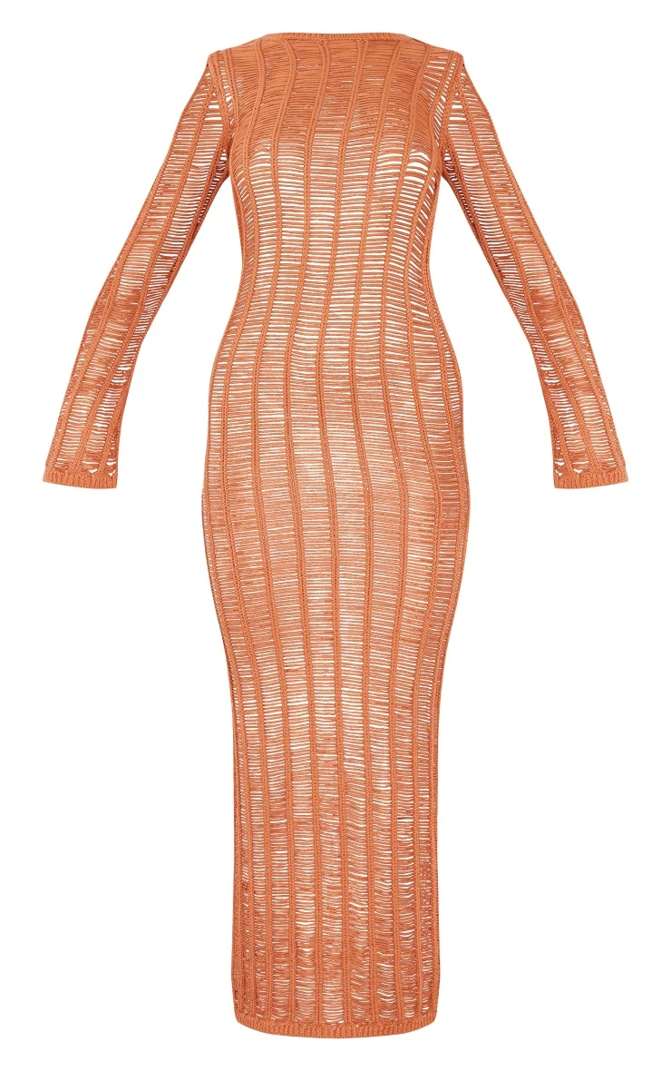 Tan Tassel Knit Open Back Maxi Dress 7 Tan Tassel Knit Open Back Maxi Dress - Image 5