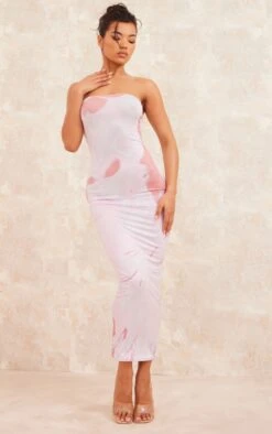 Pink Body Print Slinky Bandeau Midaxi Dress