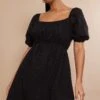Black Broderie Anglaise Puff Sleeve Shift Dress