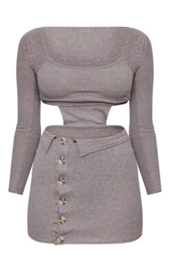 Chocolate Ribbed Cut Out Waist Button Detail Bodycon Dress -Cheap Dress Store e8d1c54872ad92fac42e2dd5d97ac829c822b9fa cmz8386 5