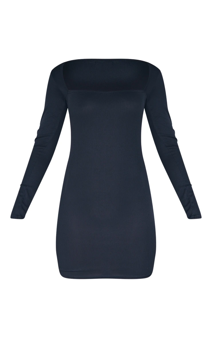Black Rib Extreme Square Neck Bodycon Dress 7 Black Rib Extreme Square Neck Bodycon Dress - Image 5