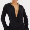 Black Textured Woven Extreme Plunge Bell Cuff Shirt Dress -Cheap Dress Store e98722643ed72d12287b0f8a59da97840596ebc7 cmq2641 1