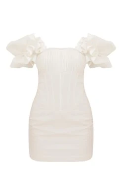 Cream Pleated Corset Detail Puff Sleeve Bodycon Dress -Cheap Dress Store e9d7baabc3e0acc8498e21fe2631d75e397d0c8e cnd8008 5