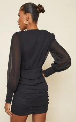 Black Long Sleeve Chiffon Ruched Bodycon Dress -Cheap Dress Store ea0807372c3a9e651a4c57096ceaccc20b6ae740 cmf2121 2