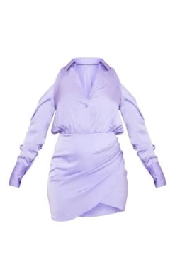 Lilac Cold Shoulder Satin Wrap Shirt Dress -Cheap Dress Store ec950bbbaa6c5ee8f049dc2798a95d3adc8811df cnd2340 5