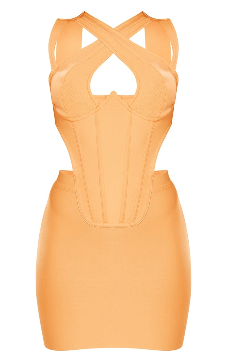 Orange Bandage Cross Bust Corset Cut Out Side Bodycon Dress 7 Orange Bandage Cross Bust Corset Cut Out Side Bodycon Dress - Image 5