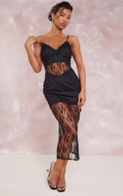 Black Lace Cut Out Detail Strappy Midaxi Dress