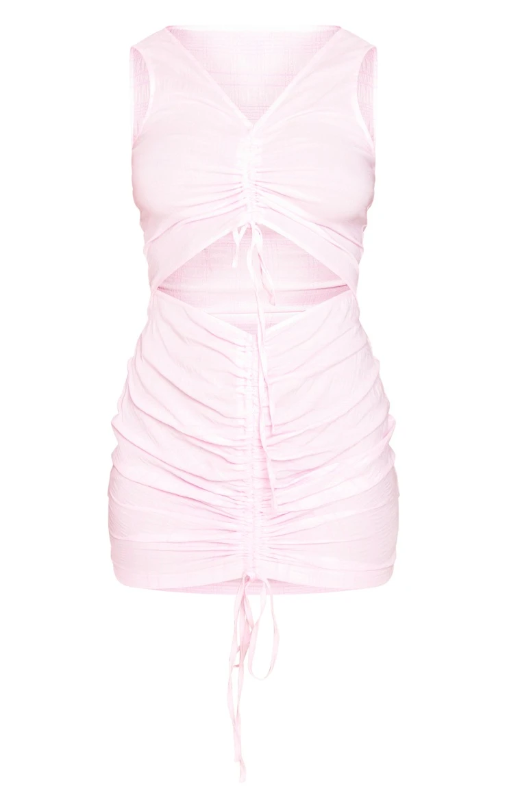 Pink Textured Ruched Cut Out Sleeveless Bodycon Dress 7 Pink Textured Ruched Cut Out Sleeveless Bodycon Dress - Image 5