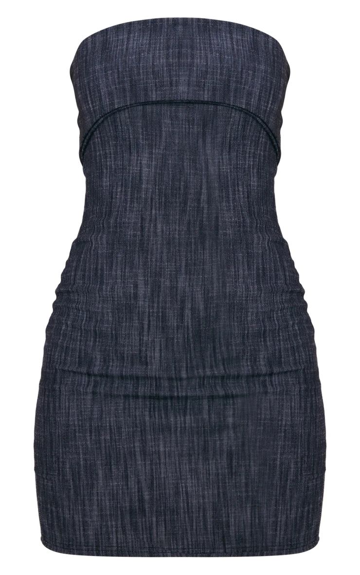 Charcoal Textured Woven Fold Over Bandeau Bodycon Dress 7 Charcoal Textured Woven Fold Over Bandeau Bodycon Dress - Image 5