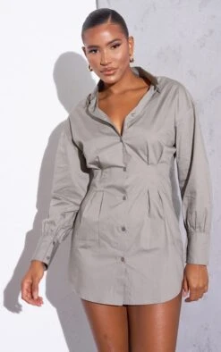 RENEW Light Khaki Fitted Waist Long Sleeve Shirt Dress -Cheap Dress Store f3abaff7470983cb386dc03bd11d13652325b547 cmt6727 4