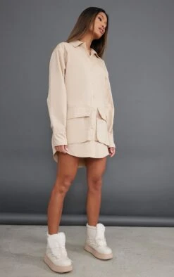 Sand Cargo Pocket Long Sleeve Shirt Dress -Cheap Dress Store f3b92e8d7d9657541f924791fc4dfa5153e609be cnd1299 3