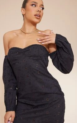 Black Broderie Underbust Detail Bardot Shift Dress -Cheap Dress Store f516434a84d60e391af7df80817ec80ef15f9165 cnd5490 4