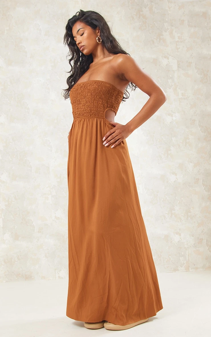 Rust Shirred Bust Cut Out Back Maxi Dress 3 Rust Shirred Bust Cut Out Back Maxi Dress