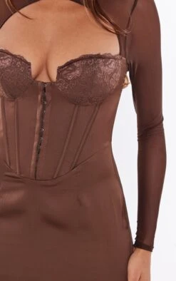 Chocolate Satin Lace Detail Hook & Eye Mesh Sleeve Bodycon Dress 10 Chocolate Satin Lace Detail Hook & Eye Mesh Sleeve Bodycon Dress -Cheap Dress Store f68abf83216a85057ddb7319a6f58ad44b47b123 cnd0374 4