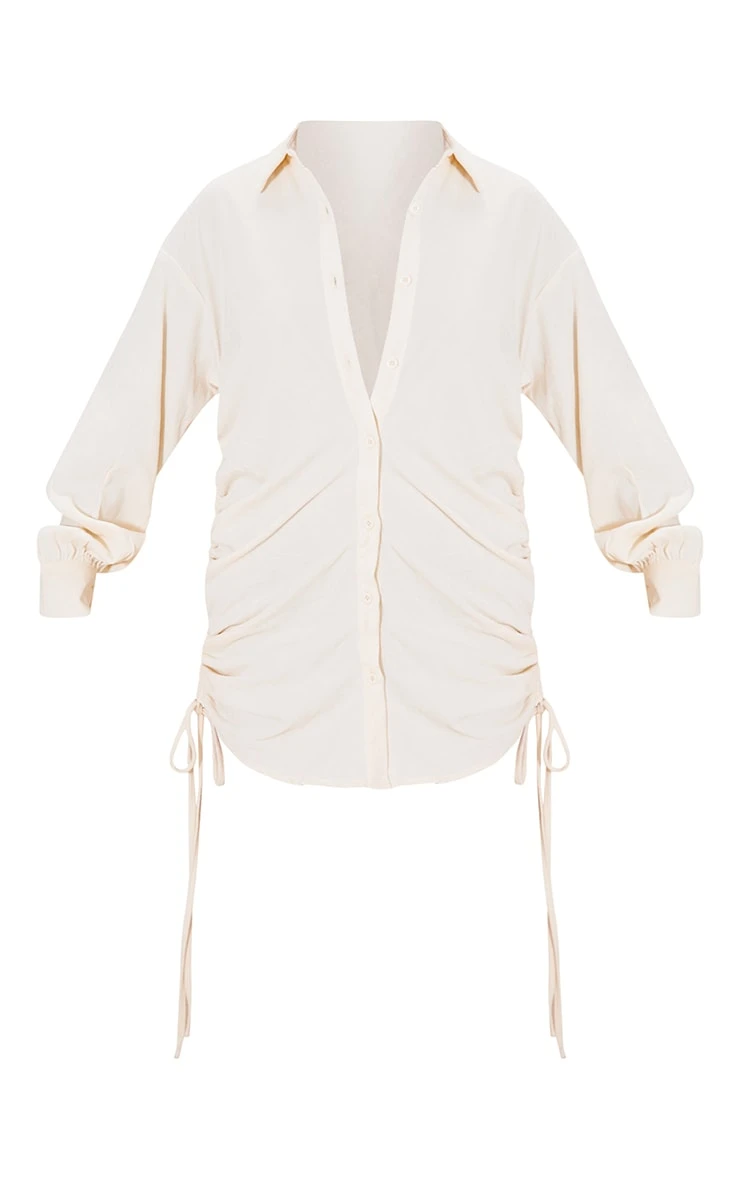 Cream Cord Ruched Side Detail Shirt Dress 7 Cream Cord Ruched Side Detail Shirt Dress - Image 5