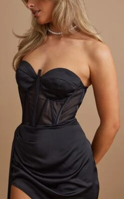 Black Satin Corset Detail Draped Skirt Bodycon Dress -Cheap Dress Store f8efa4e0ee9f242fee4ac0b21cfef3b839164b80 cnc7704 4