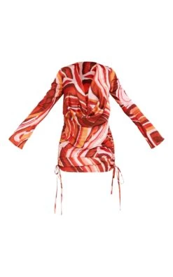 Orange Swirl Print Satin Extreme Cowl Ruched Long Sleeve Bodycon Dress -Cheap Dress Store f9286e08bb3171c700d2bf01931ed73658c0d879 cne3794 5