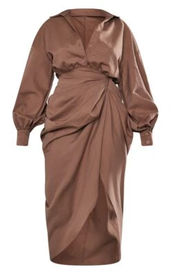 Taupe Balloon Sleeve Gathered Skirt Midi Shirt Dress -Cheap Dress Store fb221640a1278a0b1149b6fdd12d6f4d1bc8810a cnd0601 5